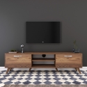 Meuble TV avec 2 portes abattantes et 2 étagères en bois couleur noyer Walnut Promotion