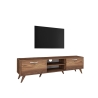 Meuble TV avec 2 portes abattantes et 2 étagères en bois couleur noyer Walnut Vente