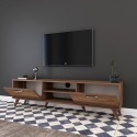 Meuble TV avec 2 portes abattantes et 2 étagères en bois couleur noyer Walnut Réductions