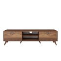 Meuble TV avec 2 portes abattantes et 2 étagères en bois couleur noyer Walnut Modèle