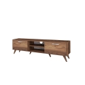 Meuble TV avec 2 portes abattantes et 2 étagères en bois couleur noyer Walnut Dimensions