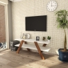 Meuble TV design 120 cm blanc et bois avec 2 étagères Basic Vente