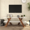 Meuble TV design 120 cm blanc et bois avec 2 étagères Basic Offre