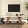 Meuble TV design 120 cm blanc et bois avec 2 étagères Basic Offre