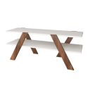 Meuble TV design 120 cm blanc et bois avec 2 étagères Basic Remises