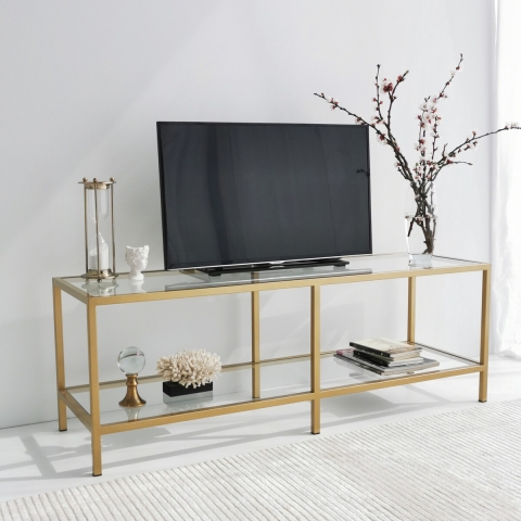 Meuble TV mobile moderne en métal et verre 130 cm Goldy Promotion