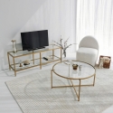 Meuble TV mobile moderne en métal et verre 130 cm Goldy Offre