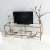 Meuble TV mobile moderne en métal et verre 130 cm Goldy Remises