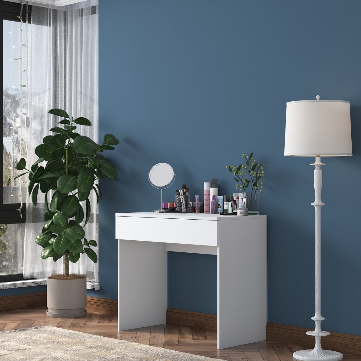Coiffeuse mobile blanche avec tiroir à 8 compartiments Uppy