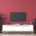 Meuble TV moderne 180 cm blanc et bois avec 3 portes Amelia Vente