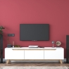 Meuble TV moderne 180 cm blanc et bois avec 3 portes Amelia Vente