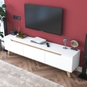 Meuble TV moderne 180 cm blanc et bois avec 3 portes Amelia Offre