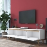 Meuble TV moderne 180 cm blanc et bois avec 3 portes Amelia Remises