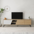 Meuble TV moderne 180 cm avec 3 portes blanc et bois Fiona Promotion