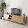 Meuble TV moderne 180 cm avec 3 portes blanc et bois Fiona Vente