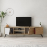Meuble TV moderne 180 cm avec 3 portes blanc et bois Fiona Remises