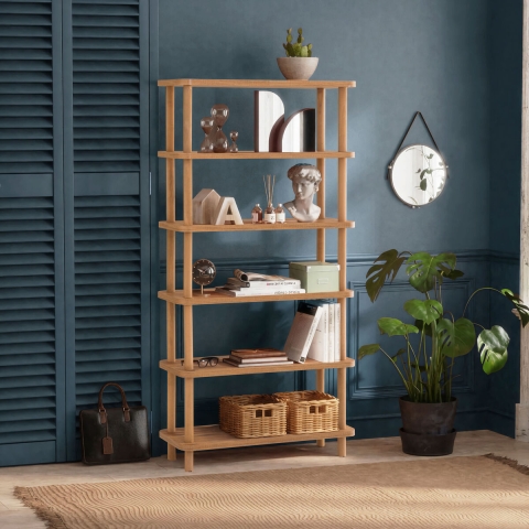 Bibliothèque moderne en bois avec 5 étagères 80x168x28cm naturelle Gala Promotion