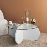 Table basse ronde design en bois et verre 75x35cm Vente