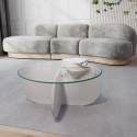 Table basse ronde design en bois et verre 75x35cm Réductions