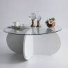 Table basse ronde design en bois et verre 75x35cm Caractéristiques