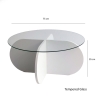 Table basse ronde design en bois et verre 75x35cm 