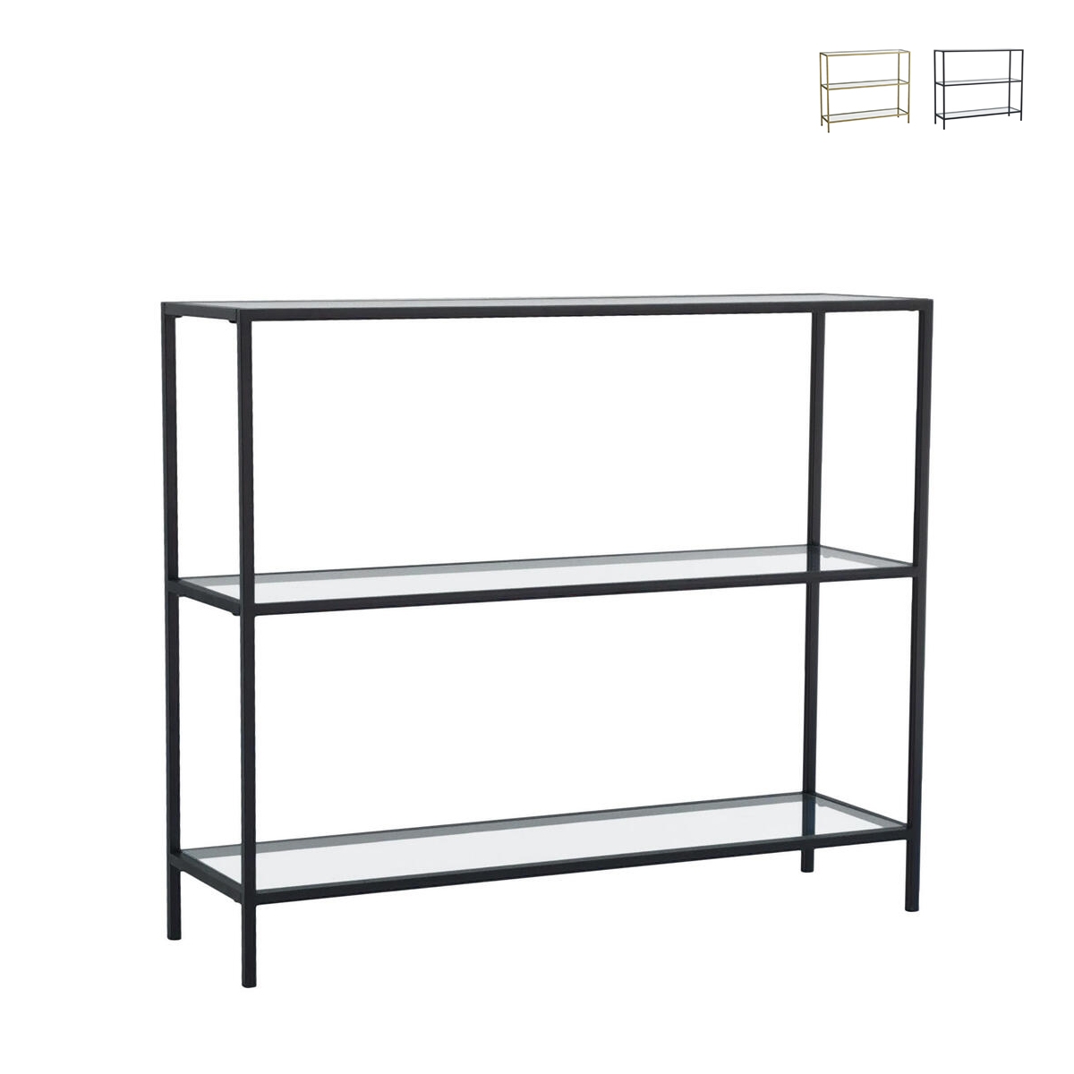 Console d'entrée moderne en métal et verre 3 étagères 100x30x85cm Lola Promotion