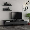 Meuble TV moderne 180 cm avec portes et 2 étagères murales Gara Vente