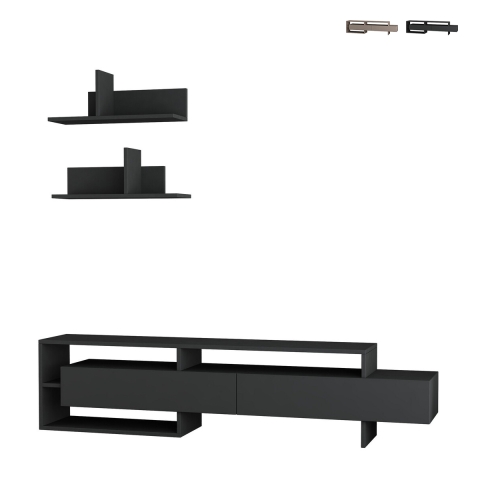 Meuble TV moderne 180 cm avec portes et 2 étagères murales Gara Promotion