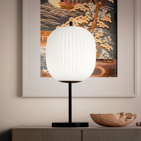 Lampe de table élégante en verre soufflé et métal noir Domizia-T Promotion