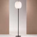 Lampe de sol en métal noir avec abat-jour en verre soufflé Domizia-A Vente