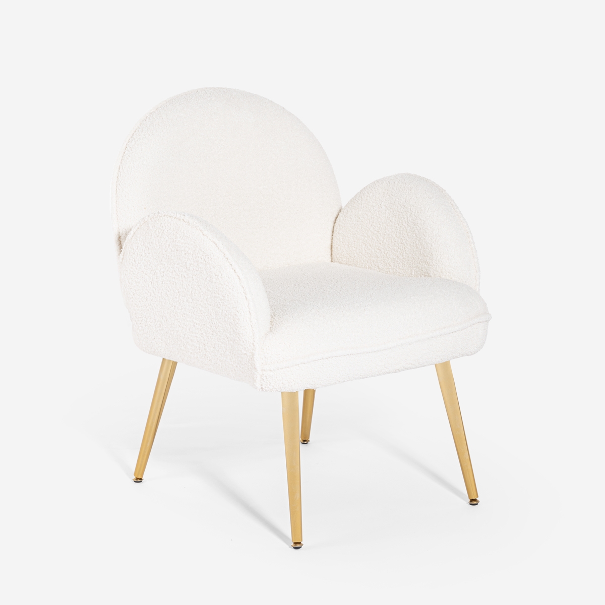 Chaise fauteuil en bouclé blanc métal doré pour salle à manger Vivi Promotion Chaise fauteuil en bouclé blanc métal doré pour salle à manger Vivi Promotion