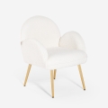 Chaise fauteuil en bouclé blanc métal doré pour salle à manger Vivi Promotion