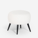 Pouf repose-pieds de salon en teddy bouclé blanc pieds noirs Belix Promotion