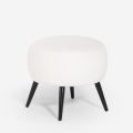 Pouf repose-pieds de salon en teddy bouclé blanc pieds noirs Belix Promotion
