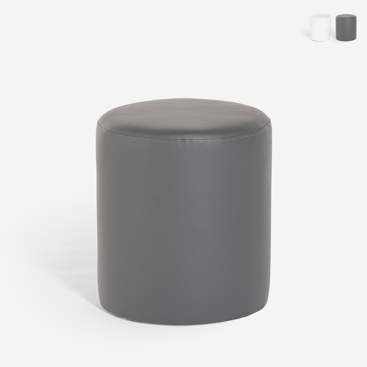 Pouf repose-pieds design cylindre en similicuir blanc gris Hebi Offre