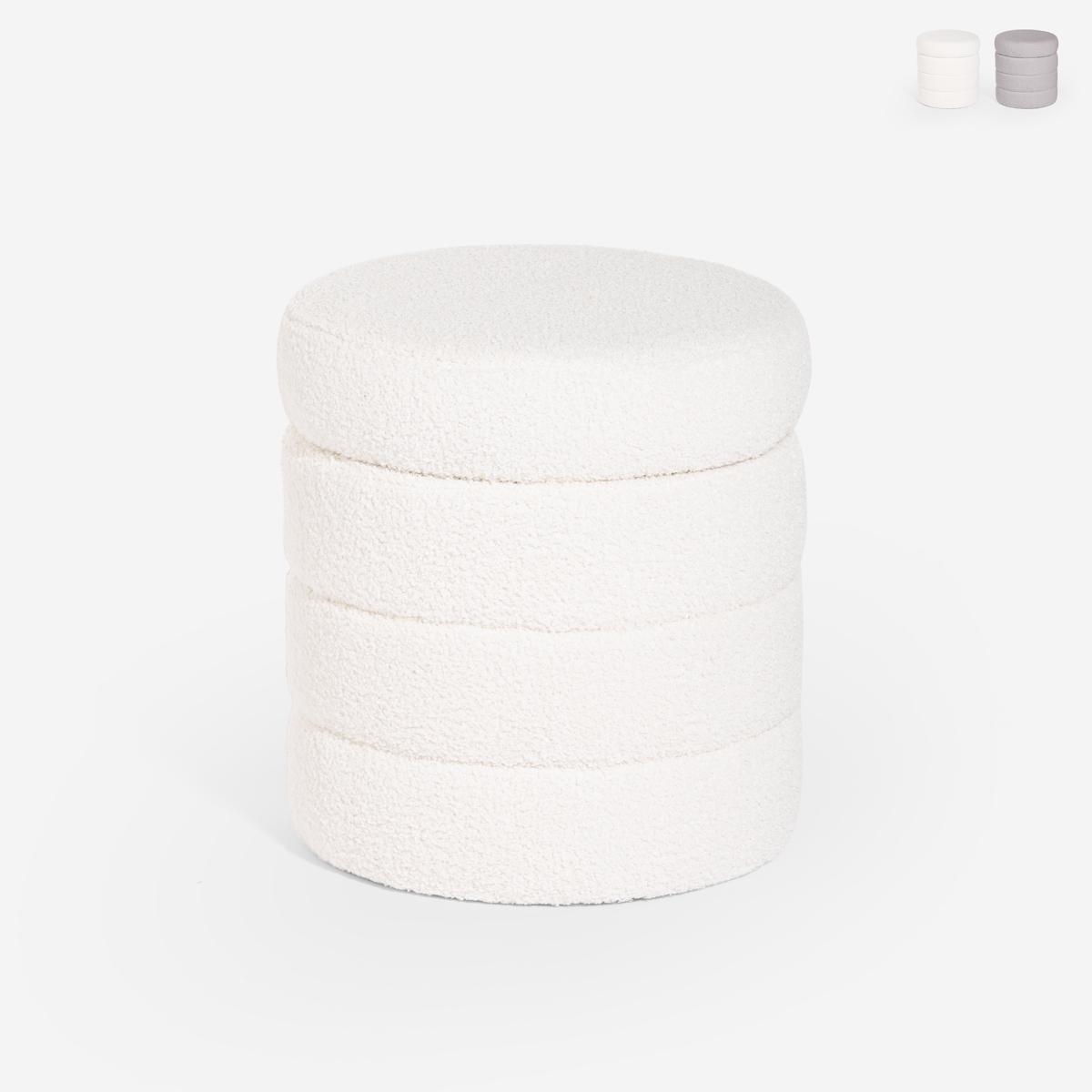 Pouf coffre bouclé design cylindrique pour le salon Mugi Promotion Pouf coffre bouclé design cylindrique pour le salon Mugi Promotion