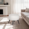 Pouf repose-pieds de salon en teddy bouclé blanc pieds noirs Belix Vente