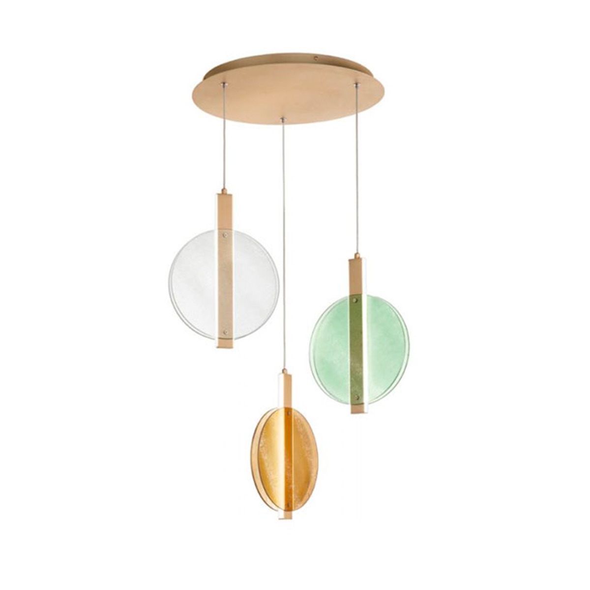 Suspension multicolore en verre et métal à 3 lumières Juis XL