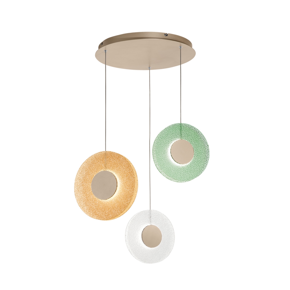Suspension avec 3 lampes LED en verre et métal multicolore Candy XL