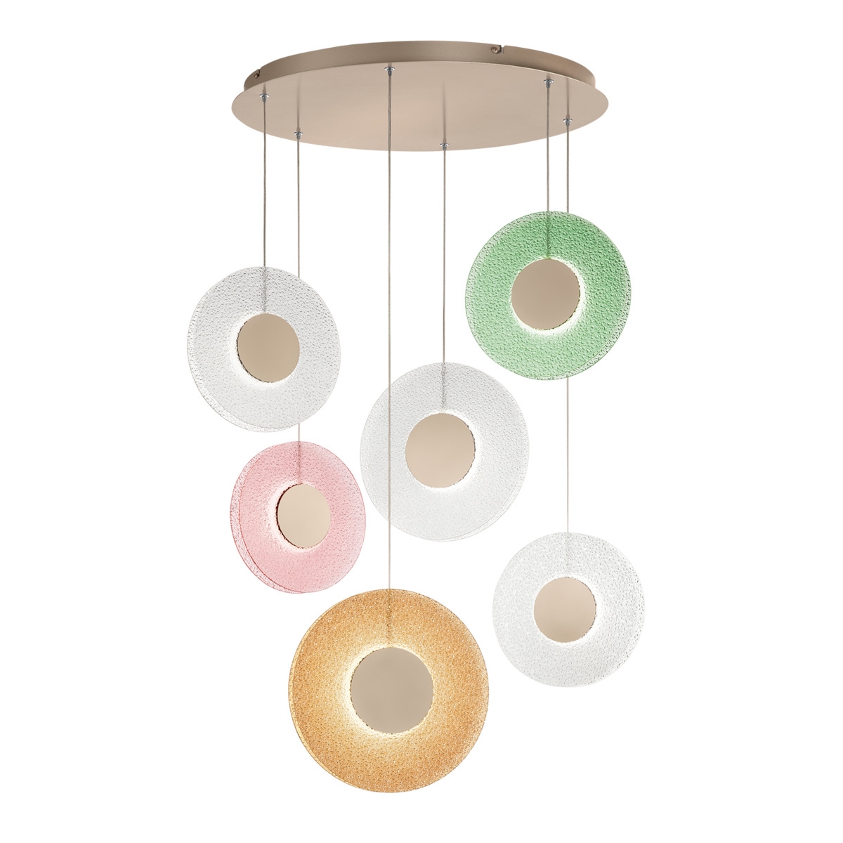Suspension Candy XXL multicolore en verre et métal avec 6 LED