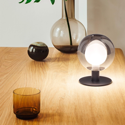 Lampe de table design sphérique en verre et métal Teramo Promotion