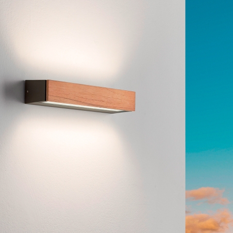 Applique murale extérieure LED en bois de teck et verre Hazel Promotion