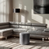 Pouf repose-pieds design cylindre en similicuir blanc gris Hebi Remises