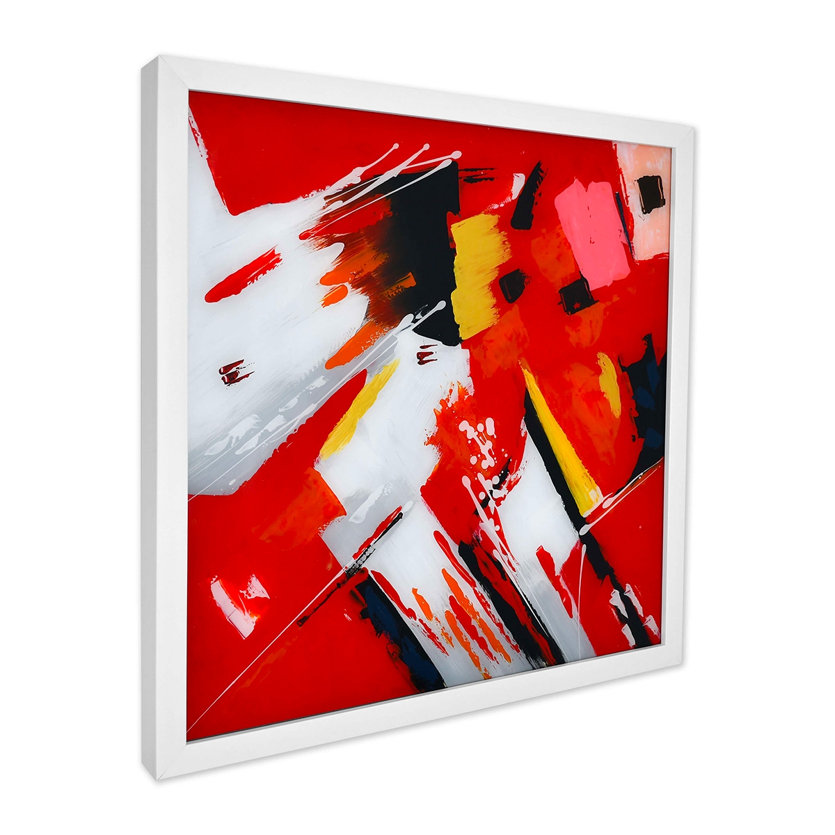 Tableau moderne abstrait 64x64cm peint sur plexiglas cadre blanc Tyvek Promotion