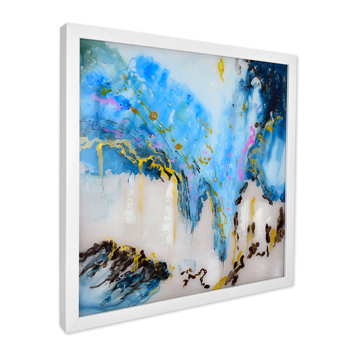 Tableau abstrait sur plexiglas 64x64cm peinture moderne cadre blanc Lazur Promotion Tableau abstrait sur plexiglas 64x64cm peinture moderne cadre blanc Lazur Promotion