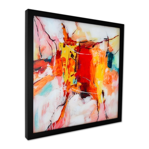 Tableau abstrait moderne 64x64cm peint sur plexiglas cadre noir Tzarb Promotion