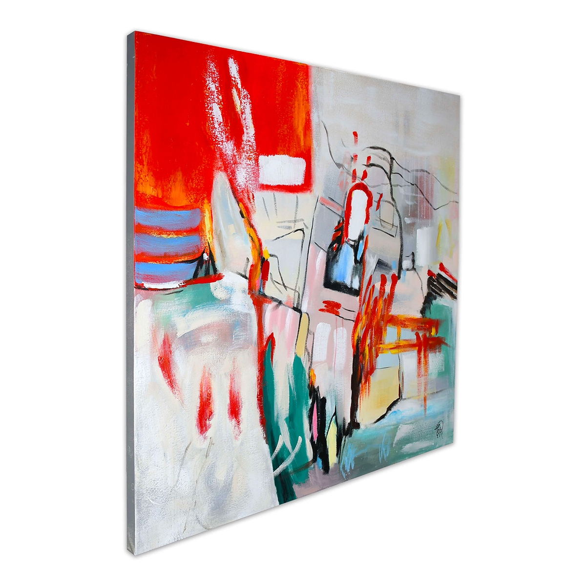 Tableau abstrait sur toile 100x100 cm peinture moderne multicolore Prynk Promotion Tableau abstrait sur toile 100x100 cm peinture moderne multicolore Prynk Promotion