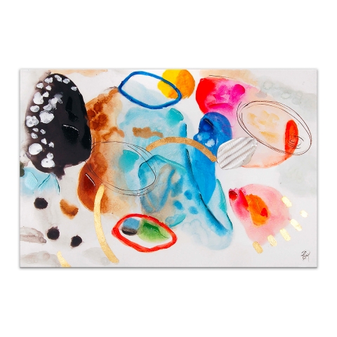 Tableau abstrait géométrique 120x80cm peinture moderne multicolore Nadiv Promotion