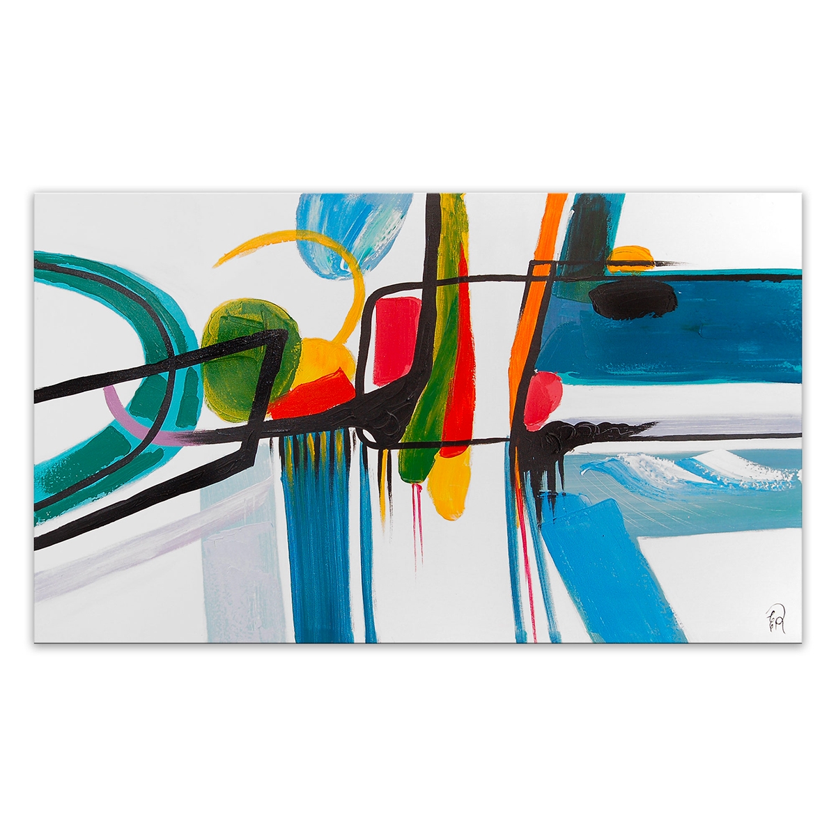 Tableau moderne abstrait 120x70cm peinture multicolore sur toile Luma Promotion