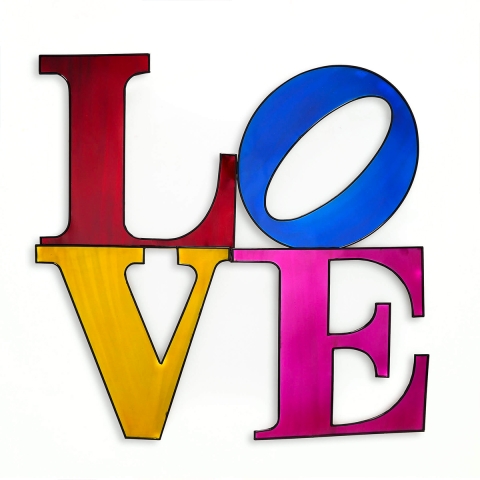 Tableau 3D en métal multicolore 81x81cm avec inscription LOVE Kokhannya Promotion